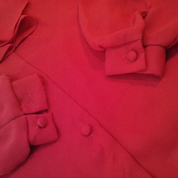 Vintage 80s Mariel High-Neck Cravat Blouse Top (6) Semi-Sheer Polyester Crepe - Picture 9 of 12